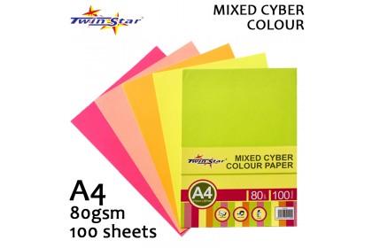 Twin Star A4 Mixed Colour Paper 80gsm / 100sheets Twin Star A4 Mixed Colour Paper 80gsm / 100sheets