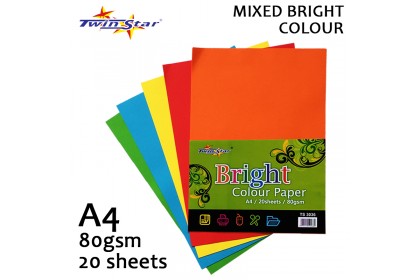 Twin Star A4 Mixed Colour Paper 80gsm / 20sheets Twin Star A4 Mixed Colour Paper 80gsm / 20sheets